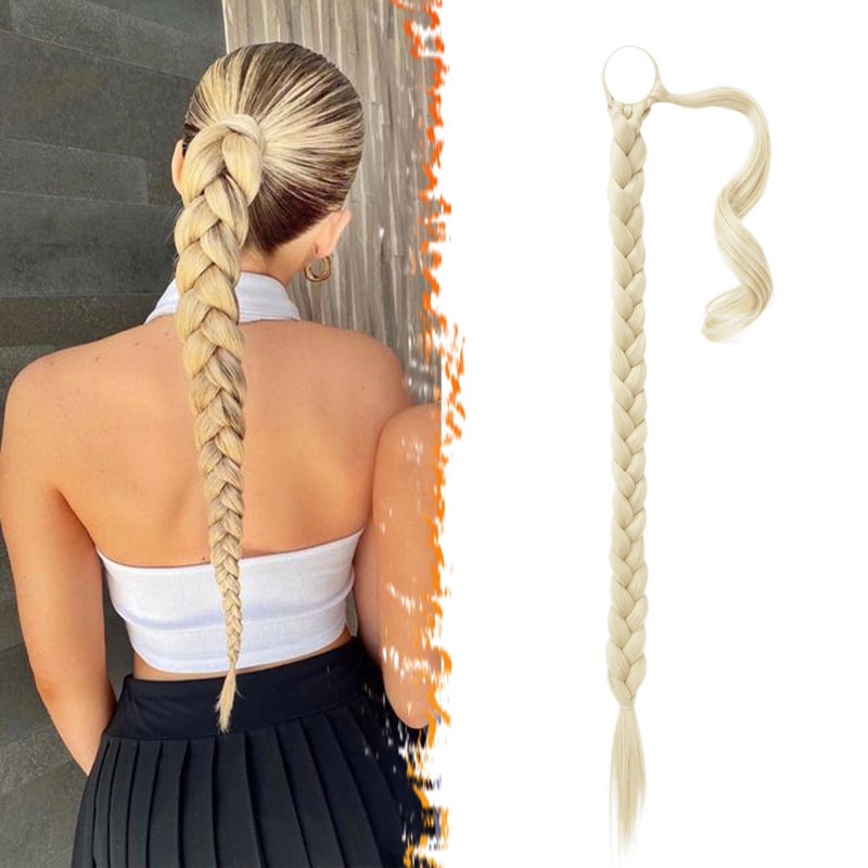 BARSDAR 26 Inch Long Braided Ponytail Extension with Hair Tie  Straight Sleek Wrap Around Blonde Braided Ponytail Hair Extensions  Synthetic Pony Tails Hairpieces for Women  Buttery Blonde